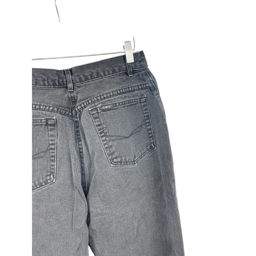 Vintage Chic Black Gray Cotton Jeans‎ Womens High Rise Taper Size 12